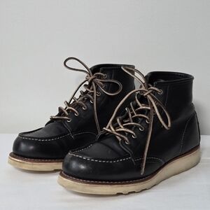 Red Wing Moc Toe Leather Ankle Boots Lace Up Womens 7 Black
